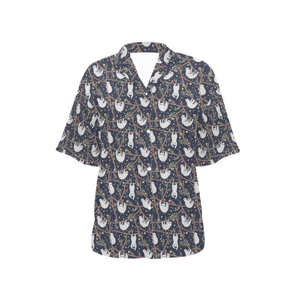 Sloth Happy Design Themed Print Women's Hawaiian Shirt