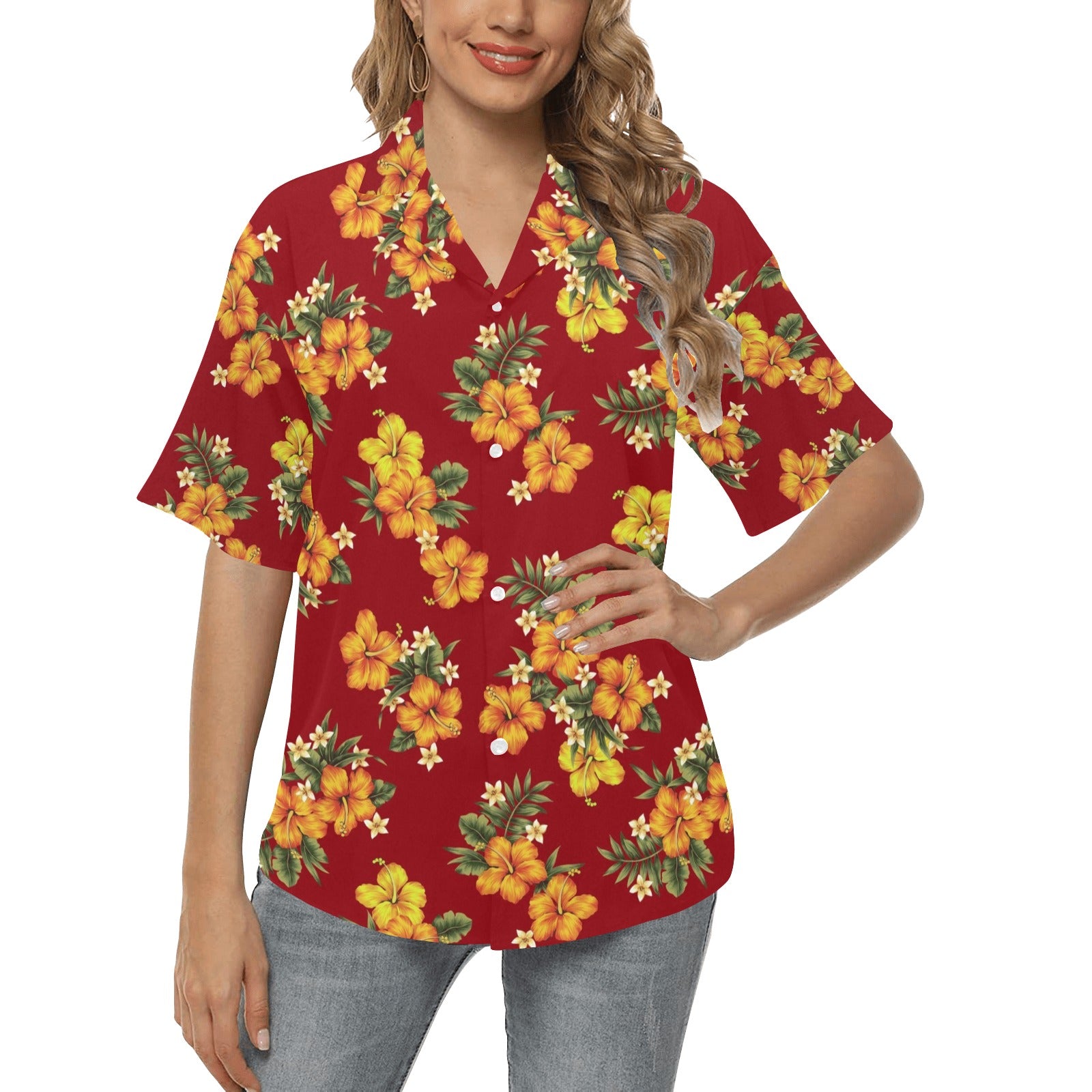 Orange Hibiscus Pattern Print Design HB026 Women's Hawaiian Shirt