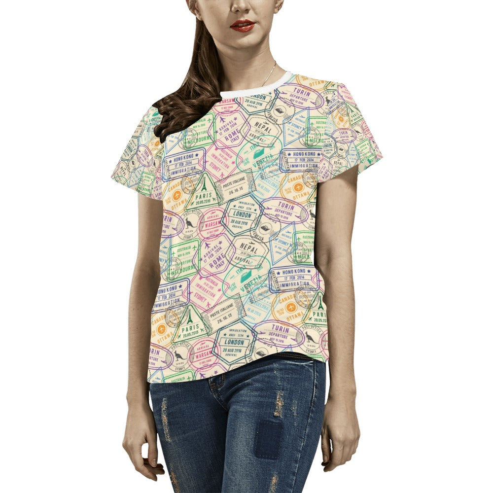 Travel Stamp Print Design LKS303 Women's  T-shirt