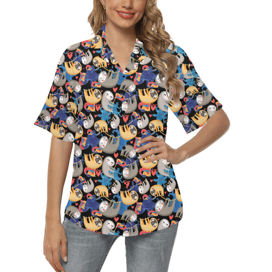 Sloth Cartoon Design Themed Print Women's Hawaiian Shirt