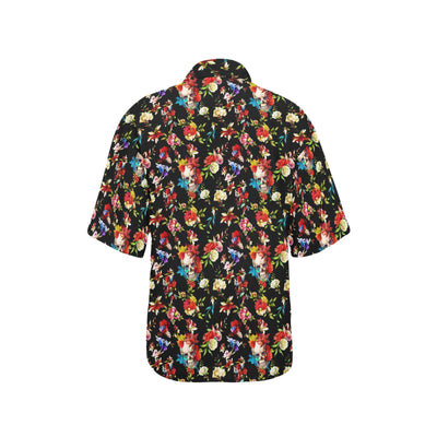 Skull Roses Flower Design Themed Print Women's Hawaiian Shirt