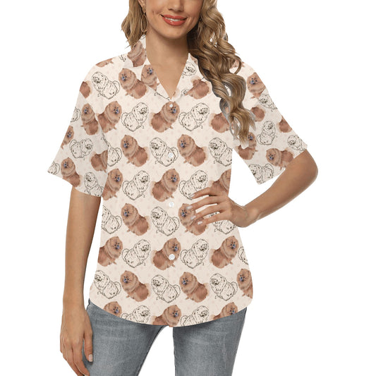 Pomeranians Pattern Print Design A01 Women's Hawaiian Shirt