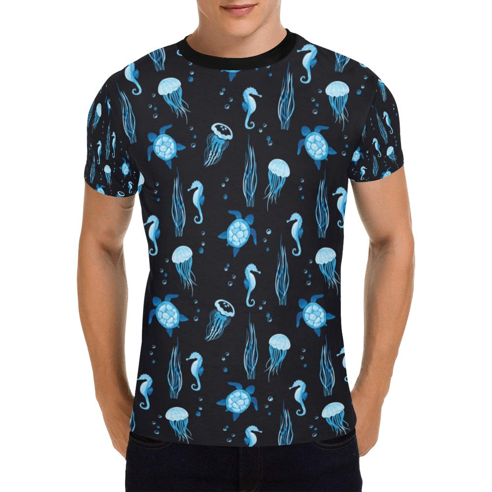 Sea Turtle Jelly Fish Sea Horse Print Design LKS3014 Men's All Over Print T-shirt