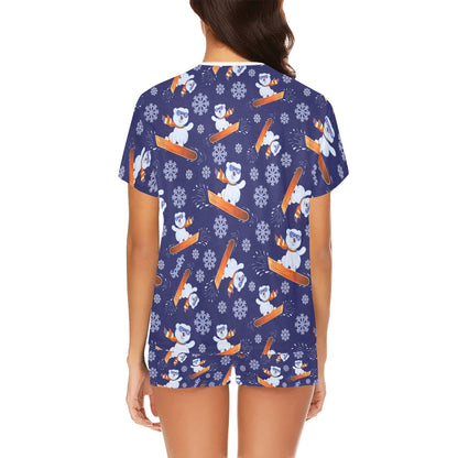 Snowboard Bear Print Design LKS305 Women's Short Pajama Set