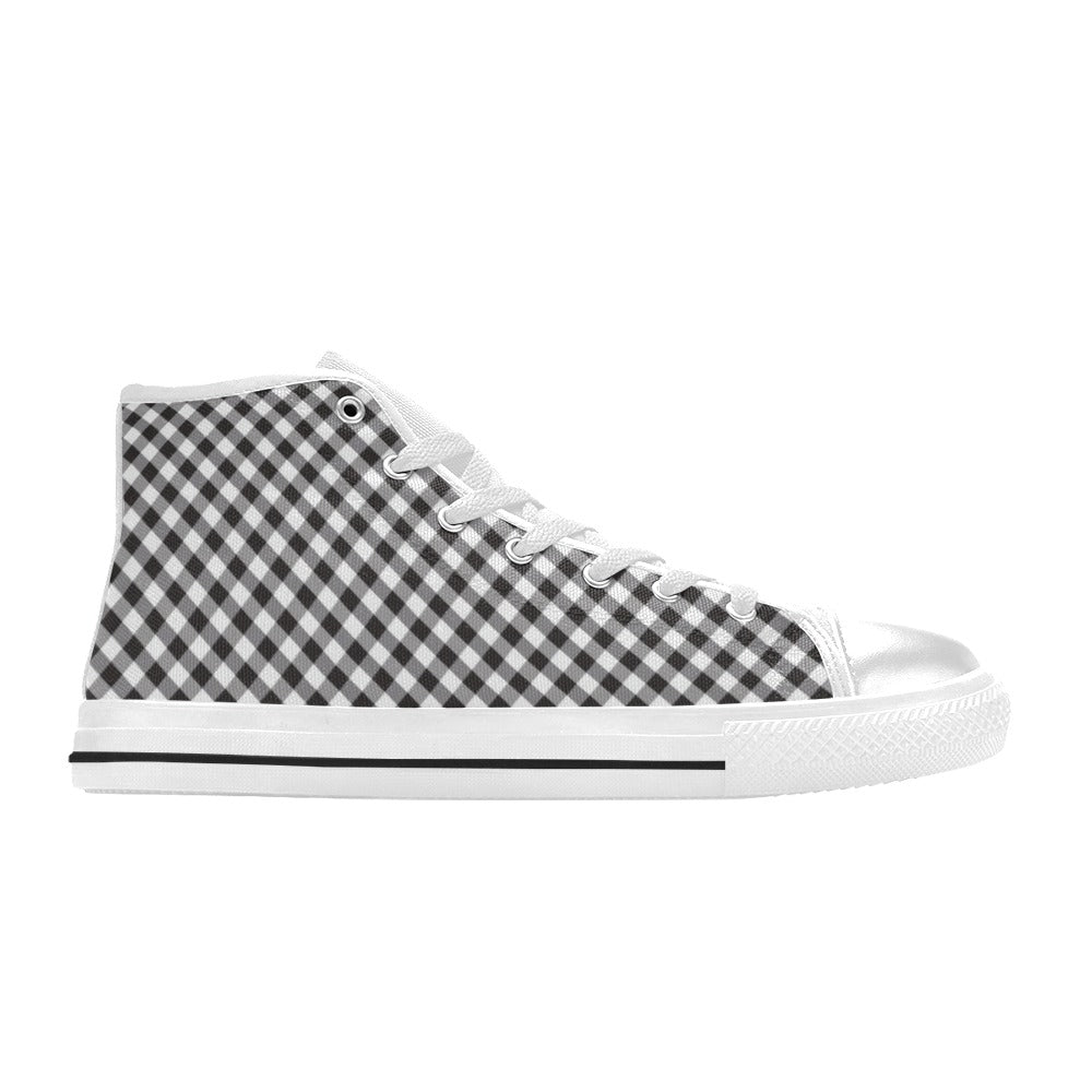 Gingham Print Design LKS402 High Top Women's White Shoes