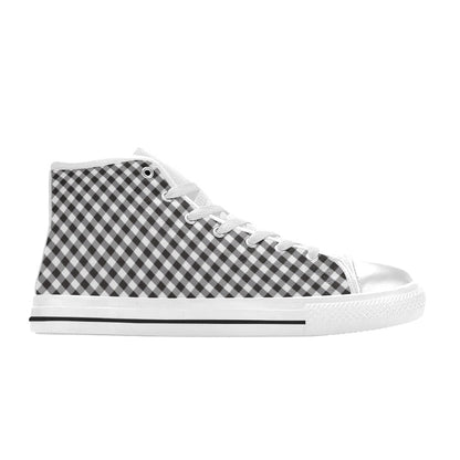 Gingham Print Design LKS402 High Top Women's White Shoes