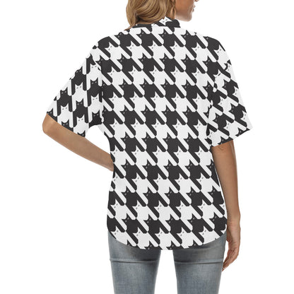 Cat HoundstoothPattern Print Design 01 Women's Hawaiian Shirt