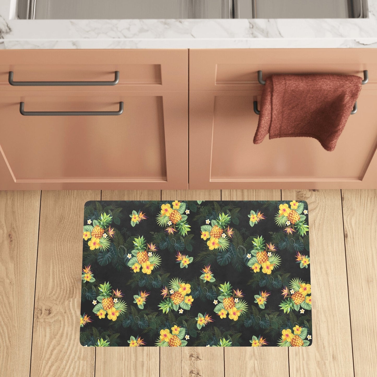 Pineapple Tropical Flower Print Pattern Kitchen Mat
