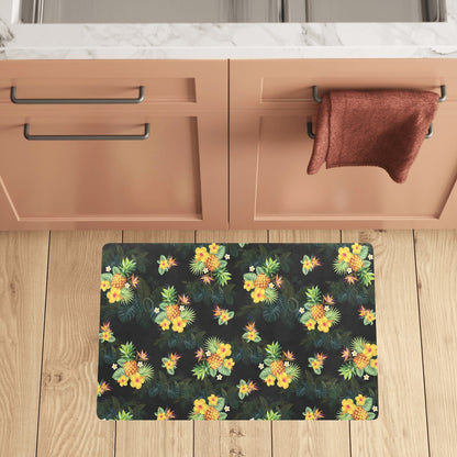 Pineapple Tropical Flower Print Pattern Kitchen Mat