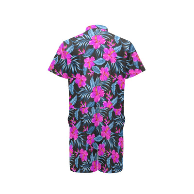 Neon Pink Hibiscus Pattern Print Design HB015 Men's Romper