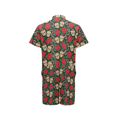 Sugar Skull Red Rose Print Design LKS301 Men's Romper