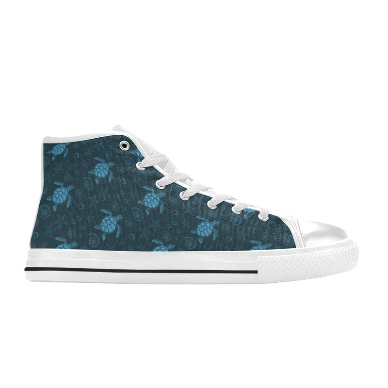 Sea Turtle Print Design LKS308 High Top Women's White Shoes