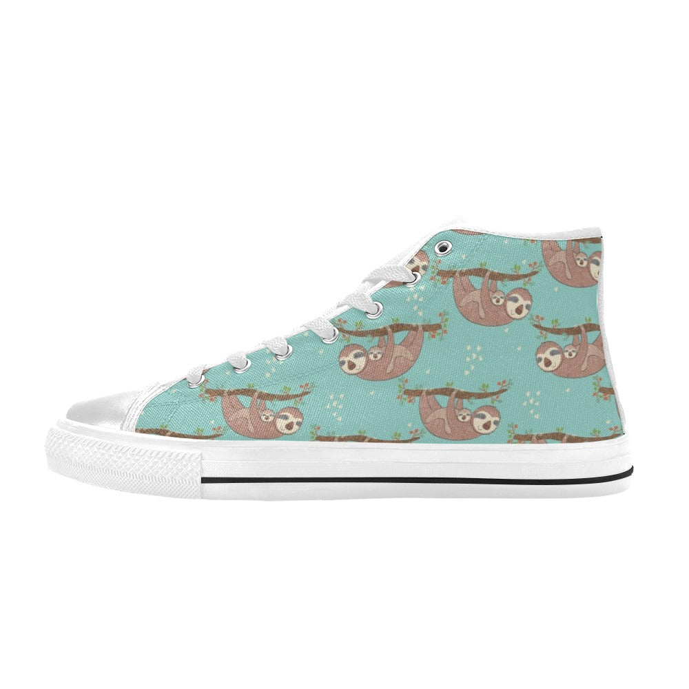Sloth Print Design LKS302 High Top Women's White Shoes