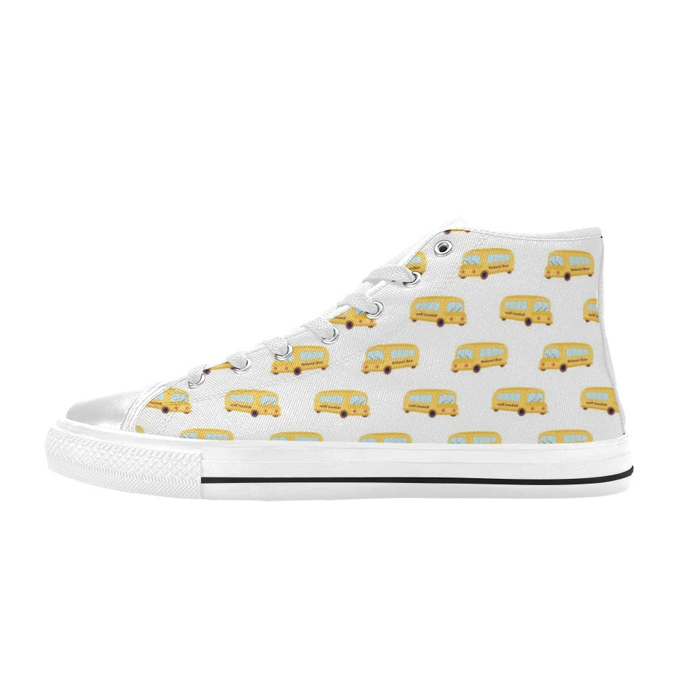 School Bus Print Design LKS306 High Top Women's White Shoes
