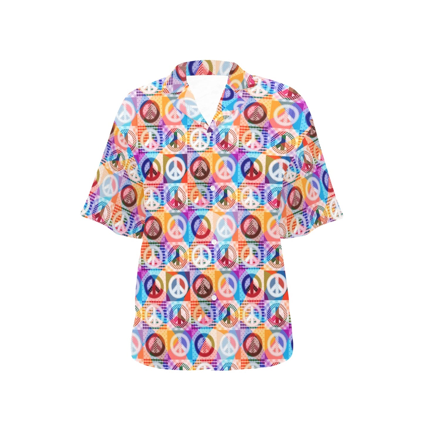 Peace Sign Patchwork Design Print Women's Hawaiian Shirt