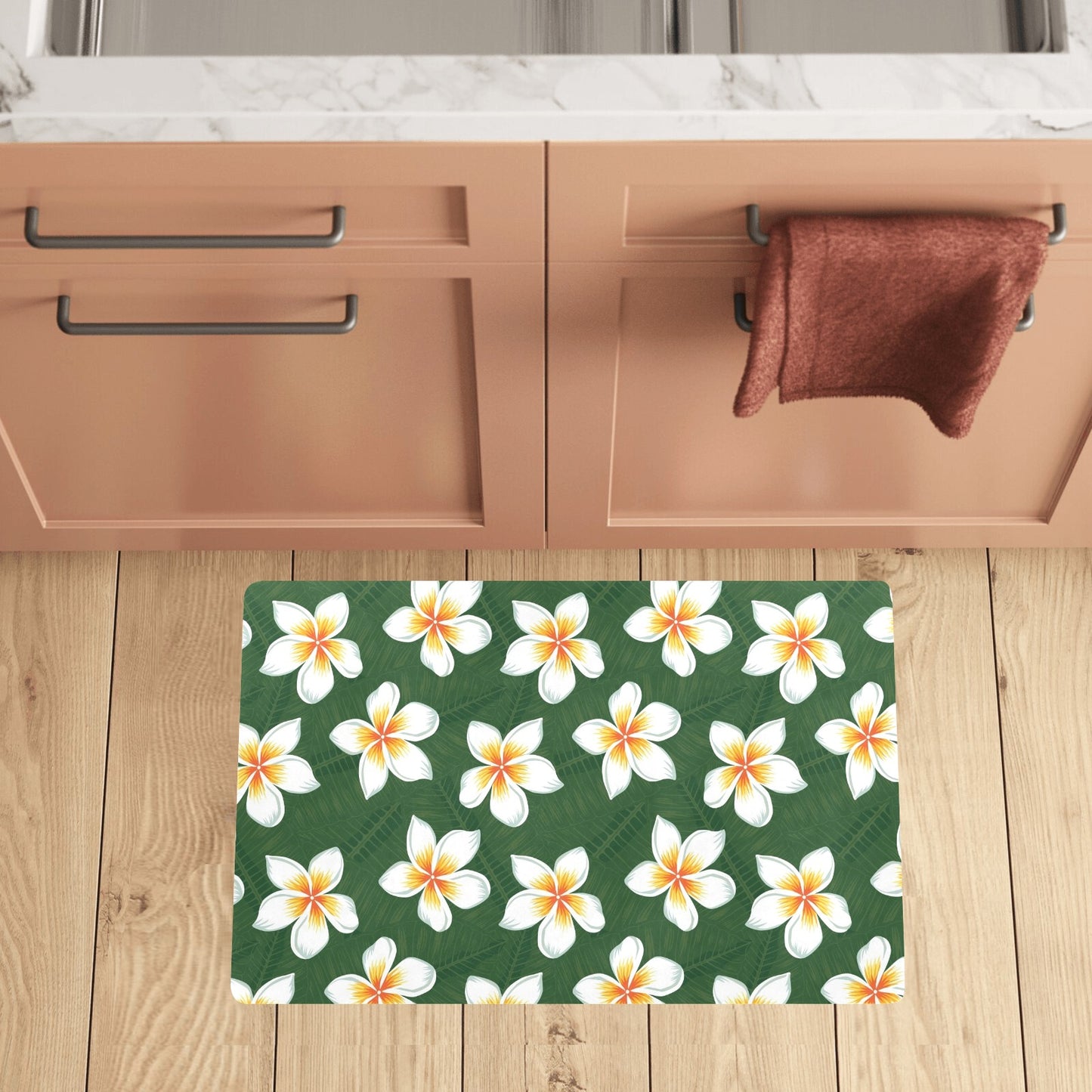 White Plumeria Pattern Print Design PM020 Kitchen Mat