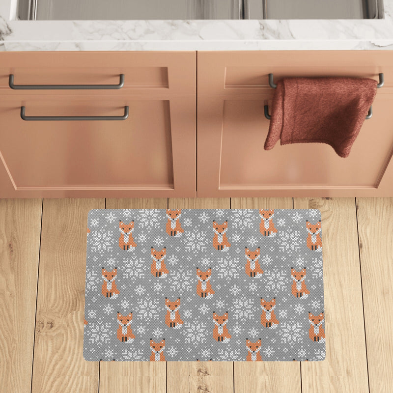 Knit Red Fox Pattern Print Design 02 Kitchen Mat