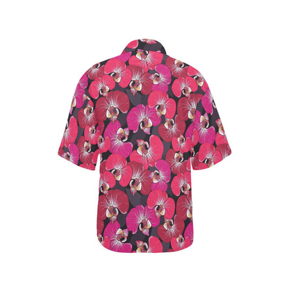 Orchid Red Pattern Print Design OR05 Women's Hawaiian Shirt