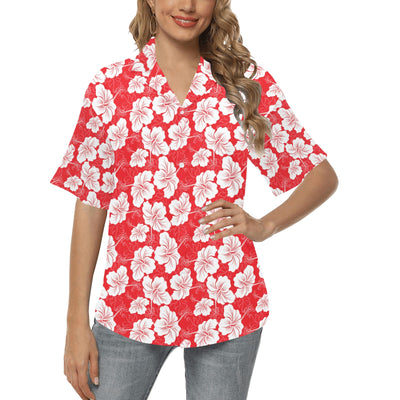 Flower Hawaiian Hibiscus Red Background Print Women's Hawaiian Shirt