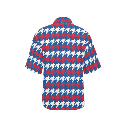 Patriotic Houndstooth Pattern Print Design A02 Women's Hawaiian Shirt