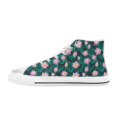 Water Lily Print Design LKS302 High Top Women's White Shoes