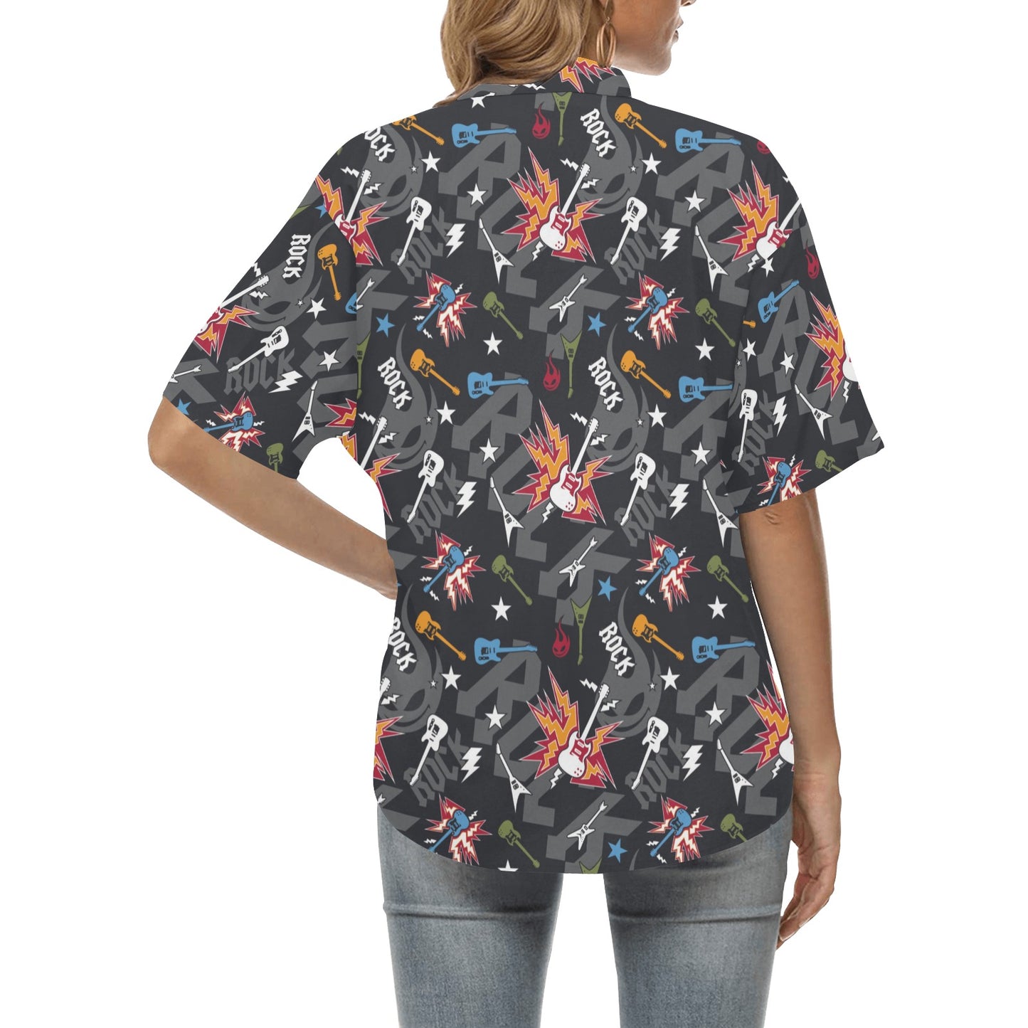 Rock and Roll Pattern Print Design A01 Women's Hawaiian Shirt