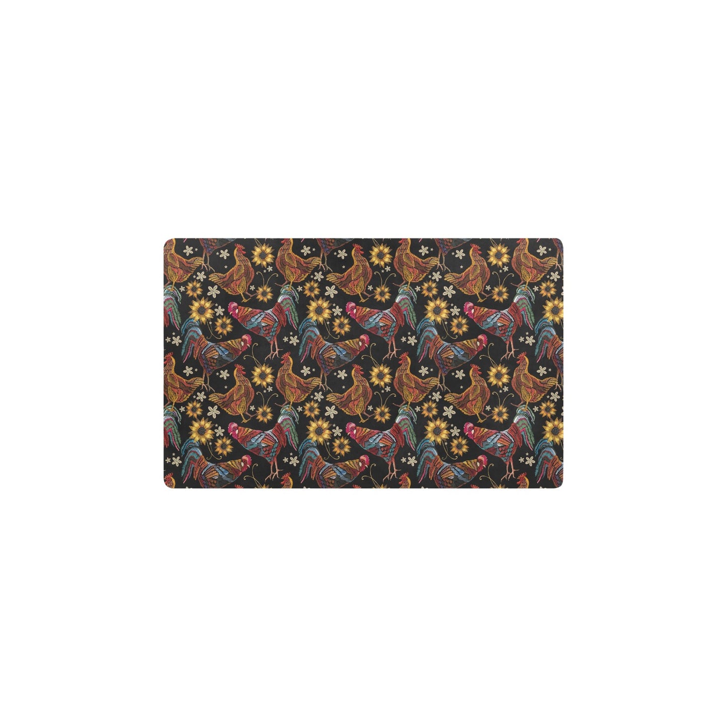 Chicken Embroidery Style Kitchen Mat