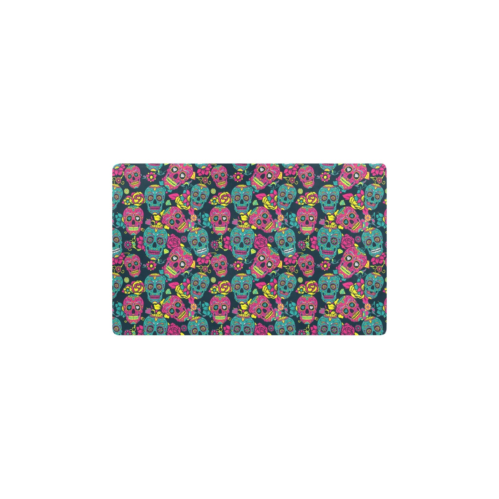 Sugar Skull Floral Design Themed Print Kitchen Mat