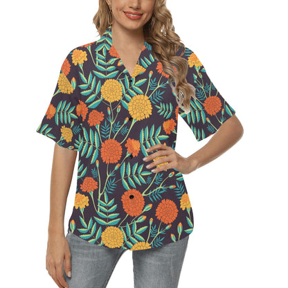 Marigold Pattern Print Design MR01 Women's Hawaiian Shirt