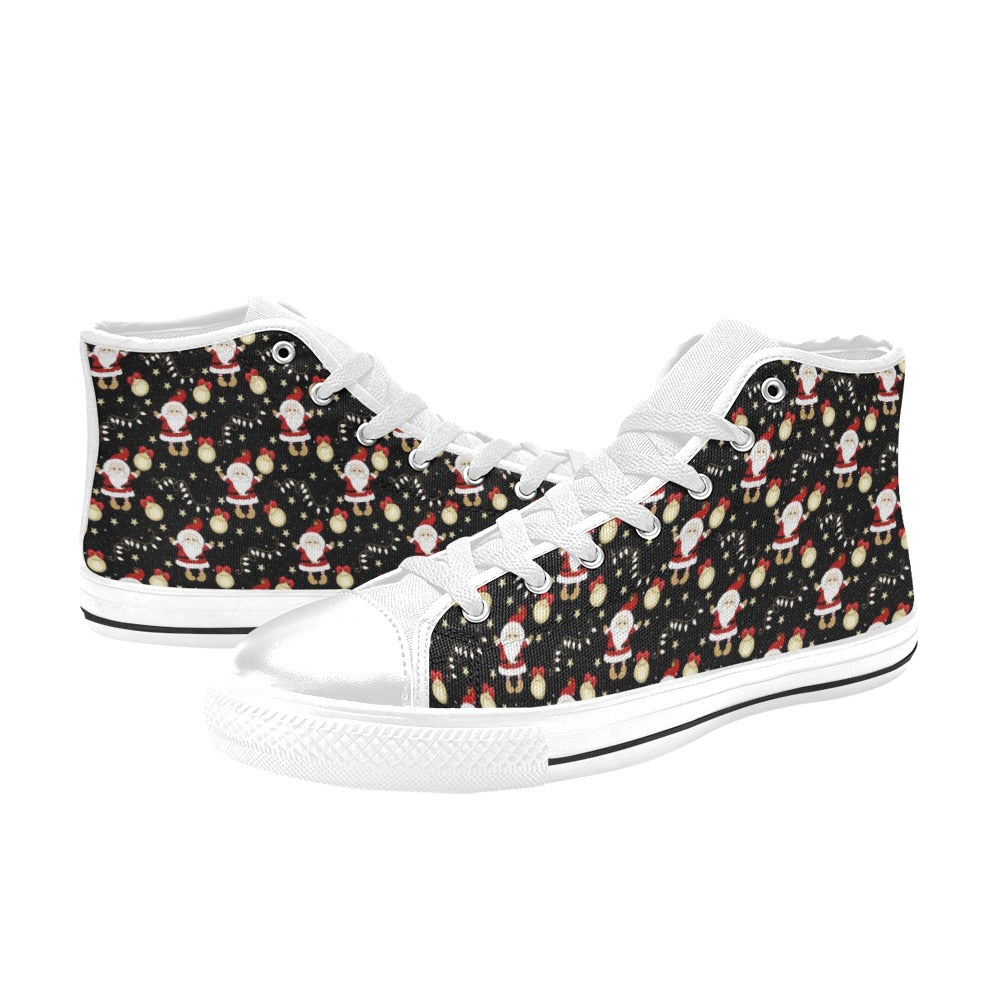 Santa Christmas Themed Print Design LKS307 High Top Women's White Shoes