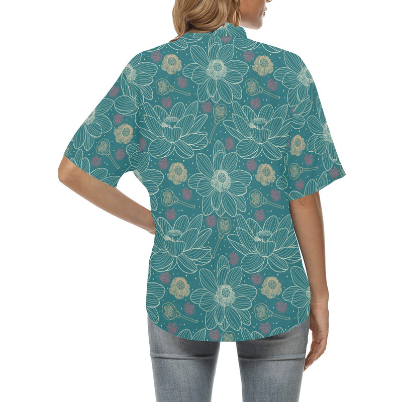 Lotus Pattern Print Design 01 Women's Hawaiian Shirt