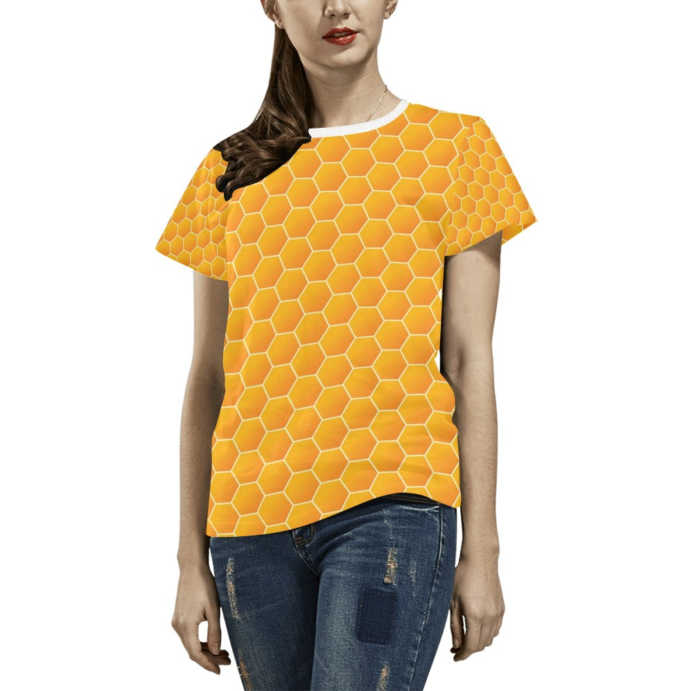 Honey Bee Honeycomb Print Design LKS3011 Women's  T-shirt