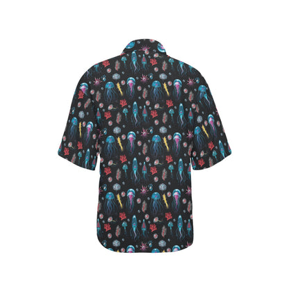 Jellyfish Underwater Print Women's Hawaiian Shirt