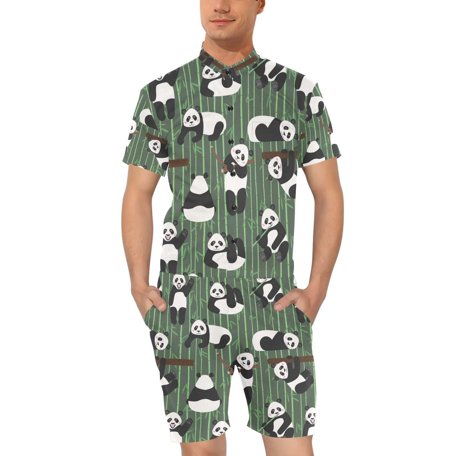 Panda Pattern Print Design A04 Men's Romper