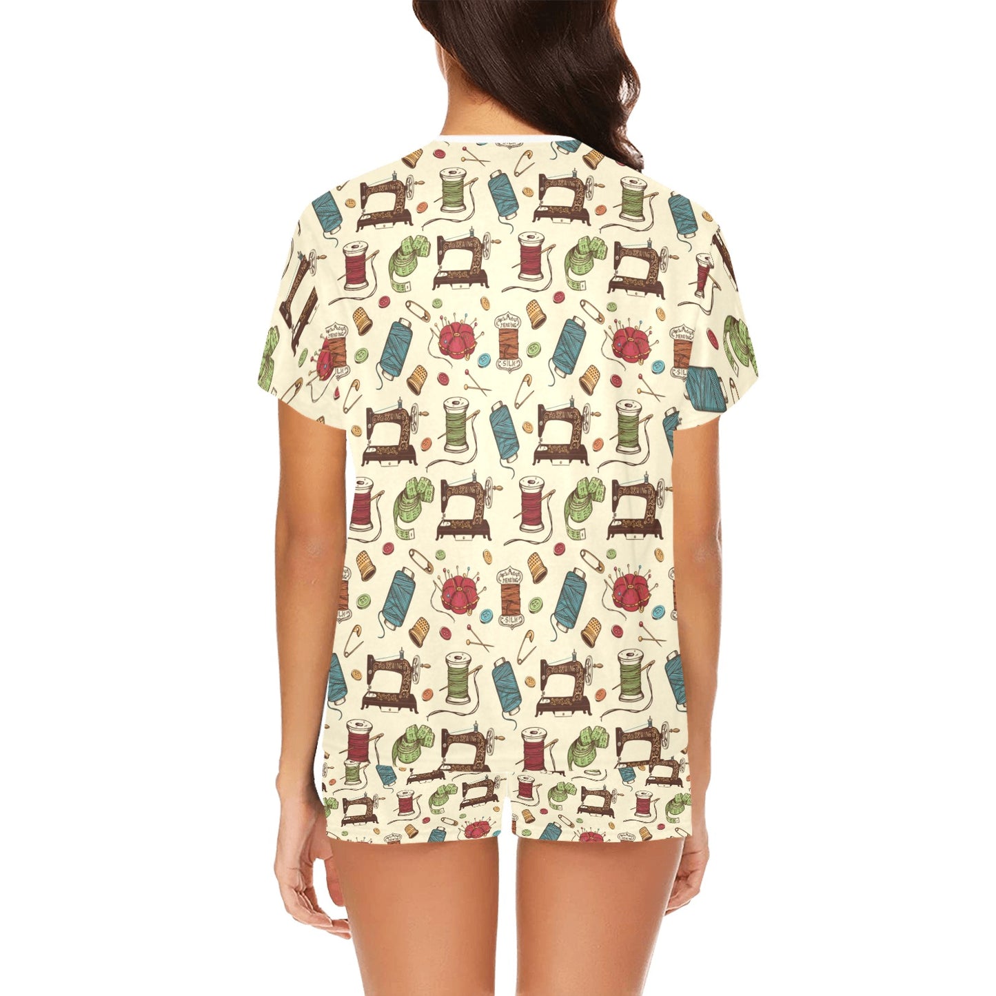 Sewing Equipment Print Design LKS303 Women's Short Pajama Set