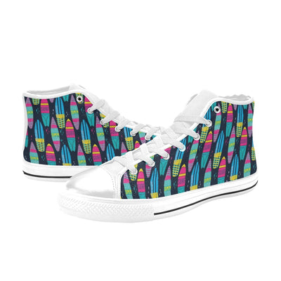 Surfboard Colorful Print Design LKS302 High Top Women's White Shoes