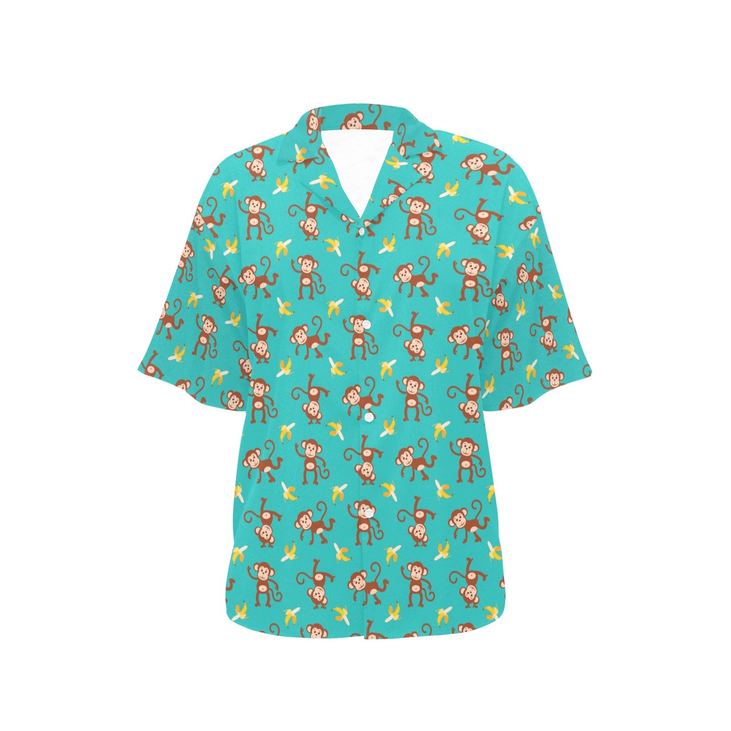Monkey Banana Design Themed Print Women's Hawaiian Shirt