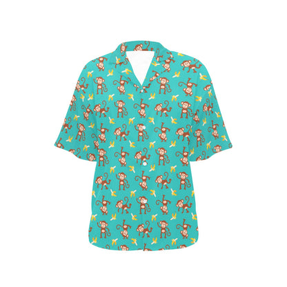Monkey Banana Design Themed Print Women's Hawaiian Shirt