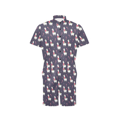 Llama with Candy Cane Themed Print Men's Romper