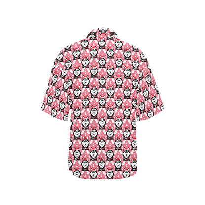 Siberian Huskies Christmas Themed Print Design LKS302 Women's Hawaiian Shirt