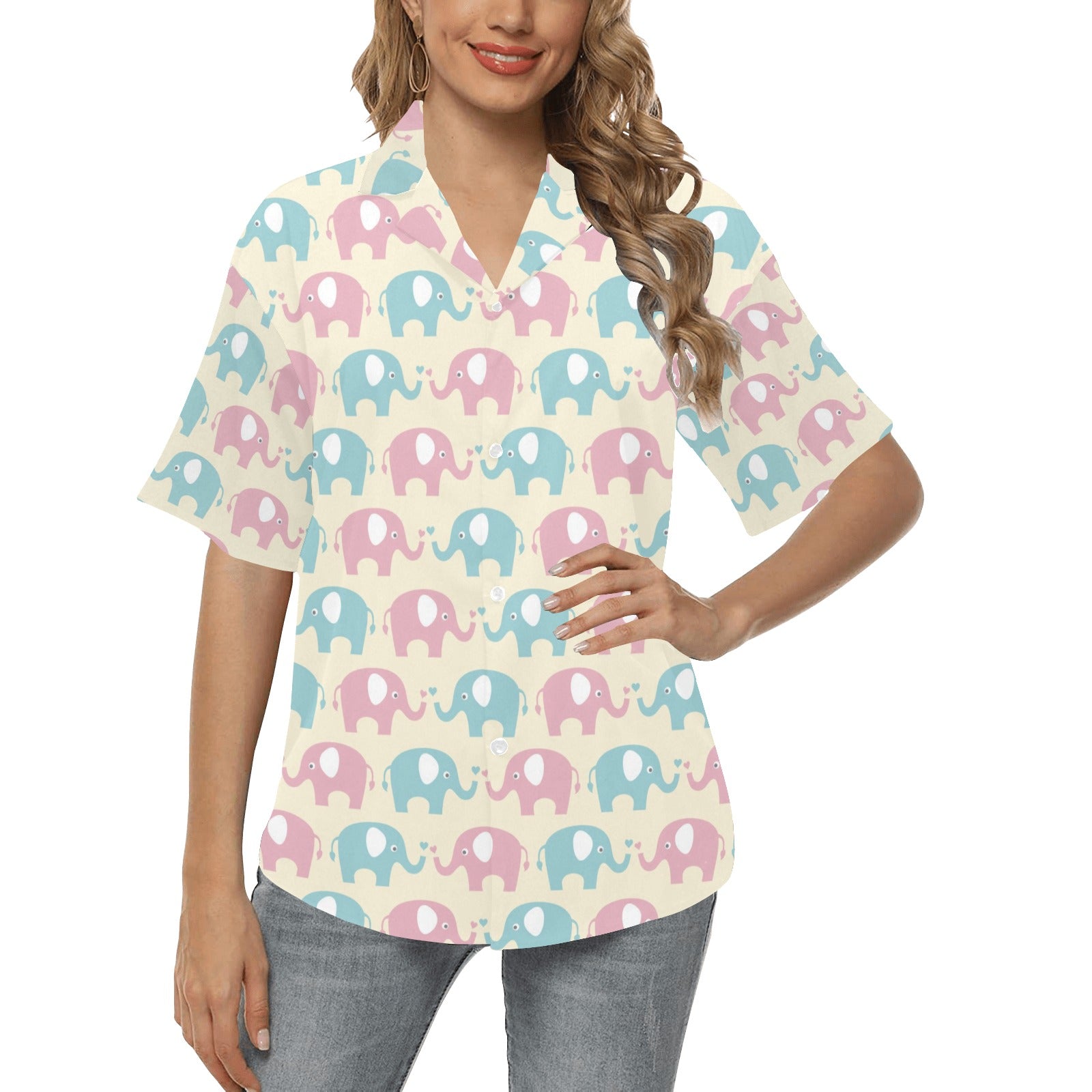 Elephant Baby Pastel Print Pattern Women's Hawaiian Shirt