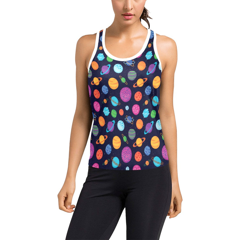 Planet Multicolor Print Design LKS302 Women's Racerback Tank Top