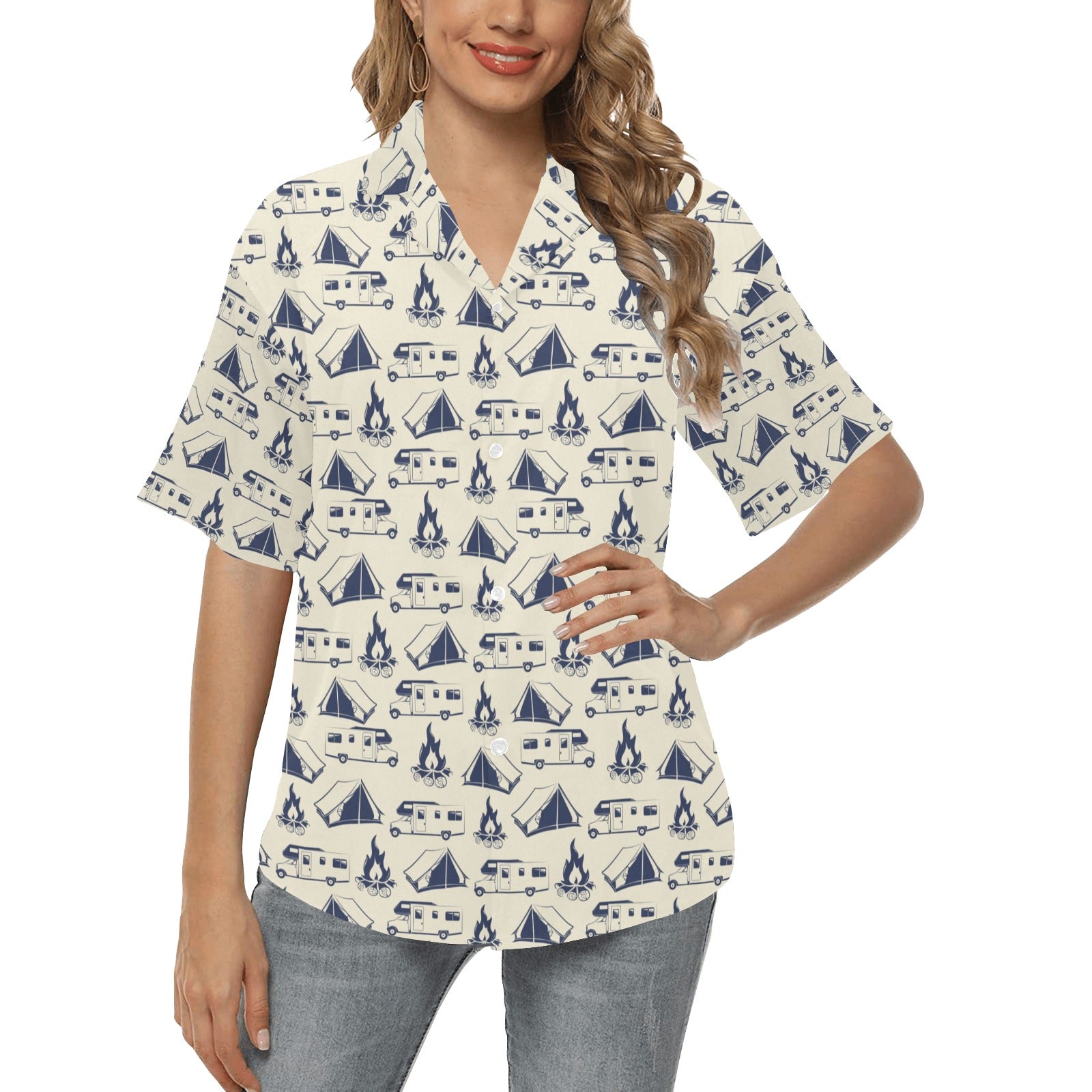 Campfire Pattern Print Design 01 Women's Hawaiian Shirt