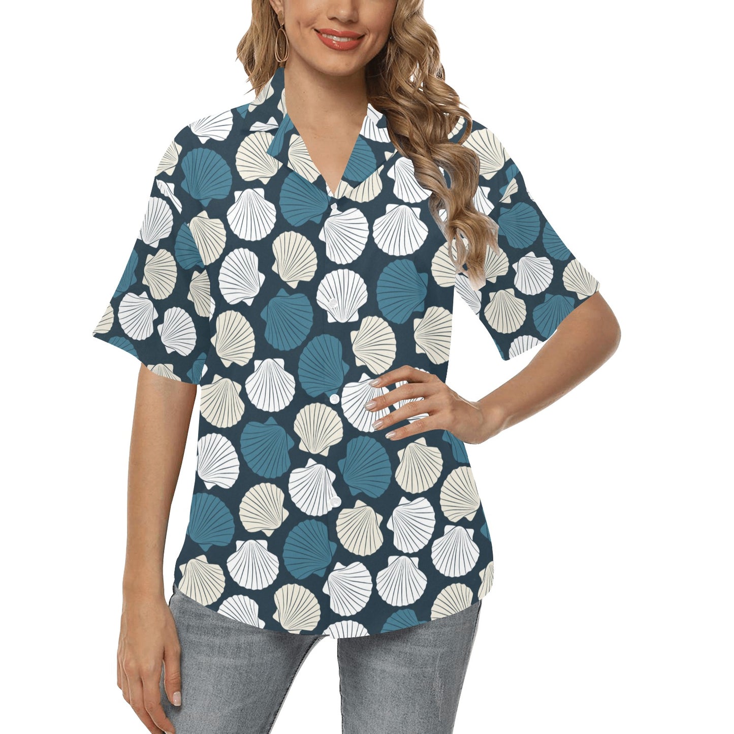 Seashell Print Design LKS3013 Women's Hawaiian Shirt