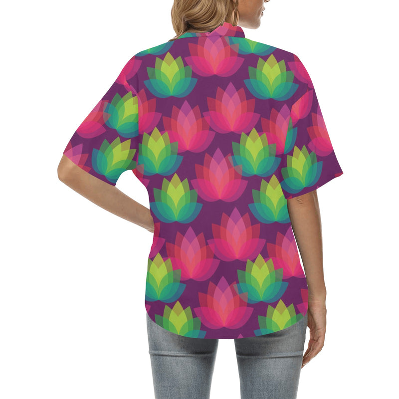 Lotus Pattern Print Design 02 Women's Hawaiian Shirt