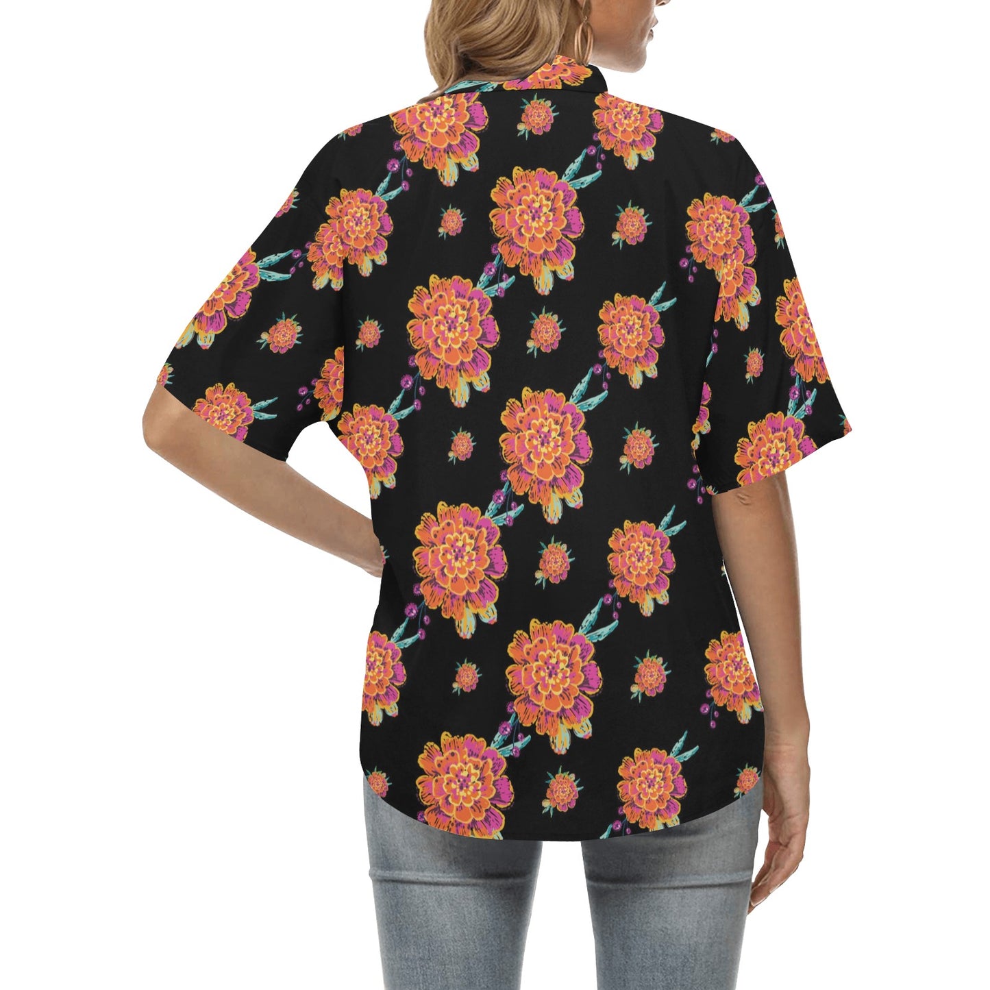 Marigold Pattern Print Design 01 Women's Hawaiian Shirt