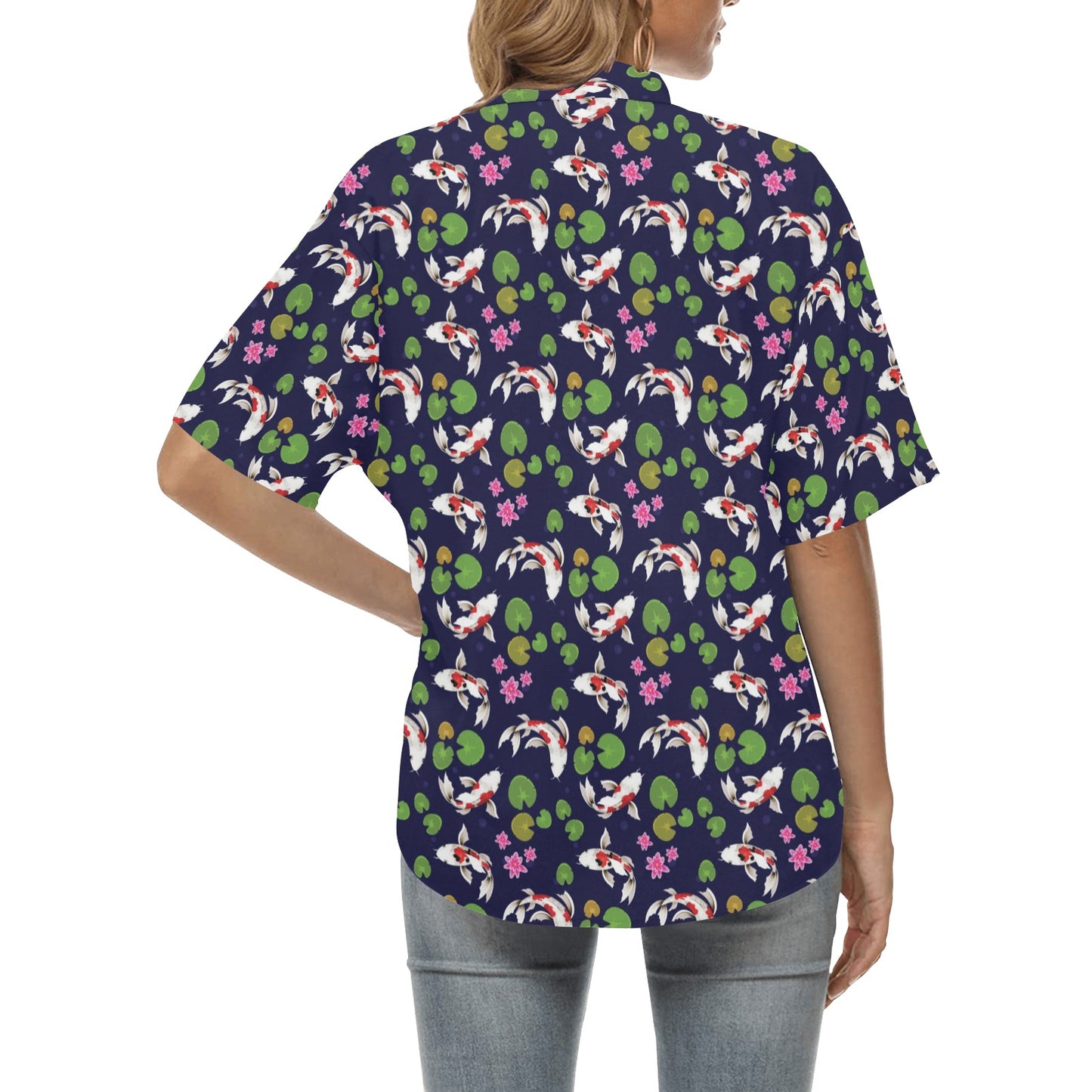 Koi Carp Pattern Design Themed Print Women's Hawaiian Shirt