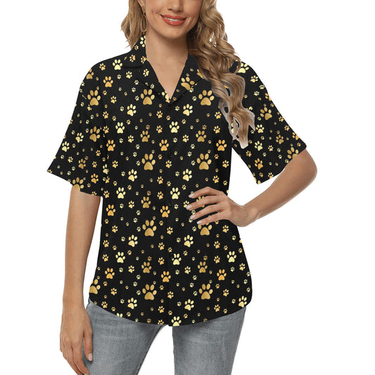 Paw Gold Print Women's Hawaiian Shirt