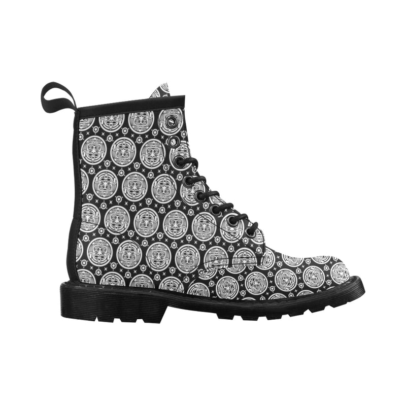 Calendar Aztec White Black Print Pattern Women's Boots