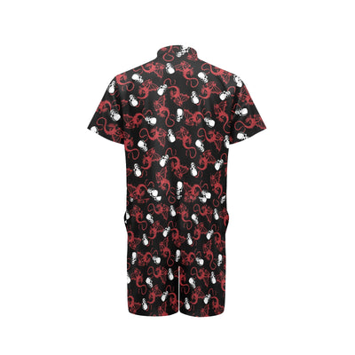 Skull With Red Dragon Print Design LKS304 Men's Romper